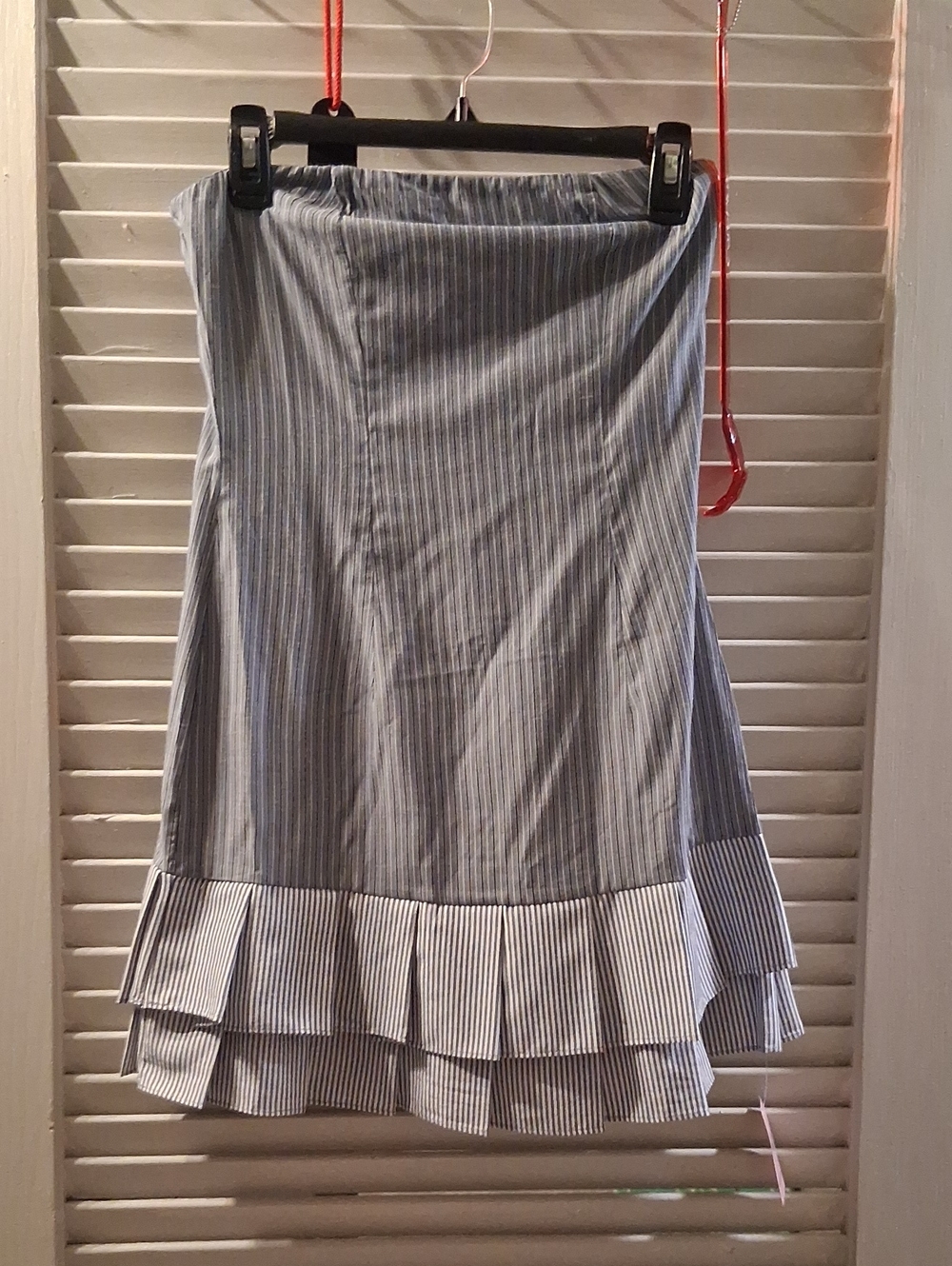 Classic Blue Pinstripe Ruffle Hem Dress
